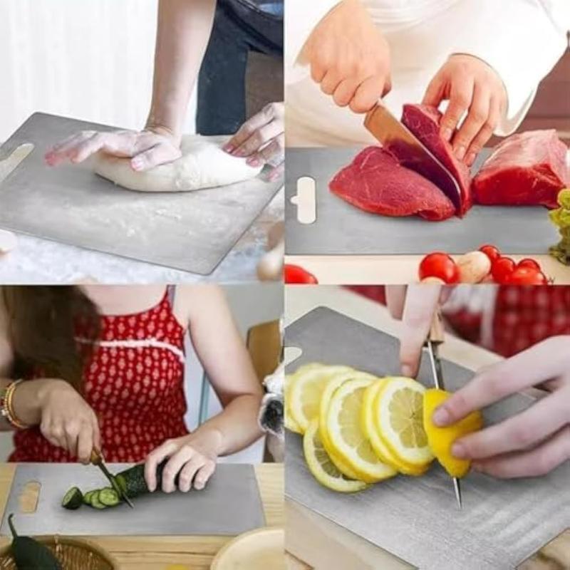 Stainless Steel Cutting Board , Food-Grade Double-Sided, Thin with Multiple Sizes, Universal for Meat & Fruits, Easy to Clean & Antibacterial Chopping Kitchen Knives