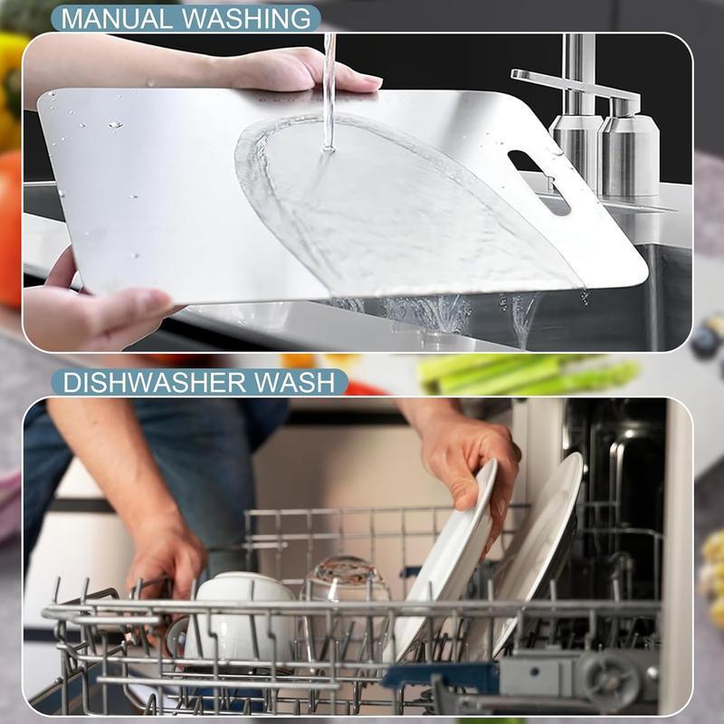 Stainless Steel Cutting Board , Food-Grade Double-Sided, Thin with Multiple Sizes, Universal for Meat & Fruits, Easy to Clean & Antibacterial Chopping Kitchen Knives