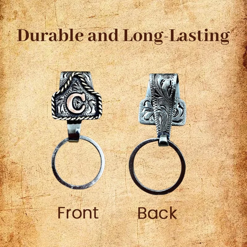 Handmade Cow Tag Belt  Key Holder with Custom Initial.